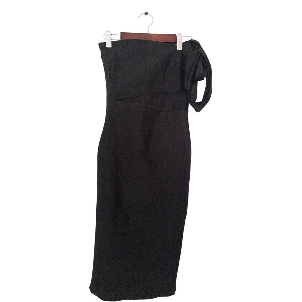Black One-Shoulder Cutout Midi Dress - Picture 4 of 14